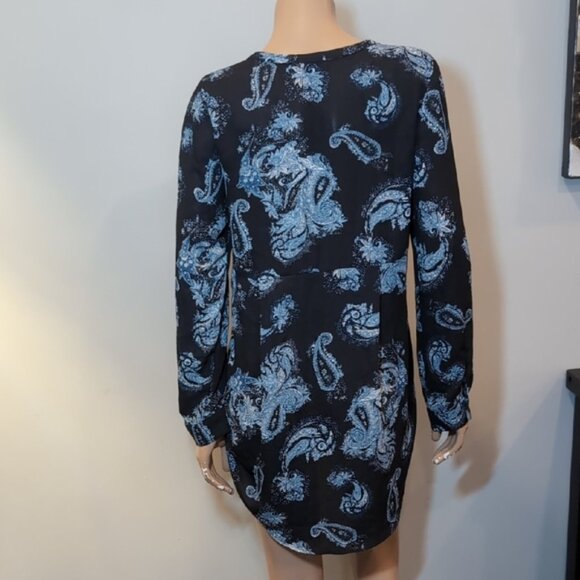 3/$20 Rickis Paisley Shirt Dress Vneck Long Sleeve Mini Tunic Navy Blue Size XS - Picture 3 of 14